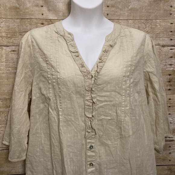 Avenue Size 18 20 Blouse The Magnolia Light Yellow Cotton Ruffled Button Front - Picture 6 of 11